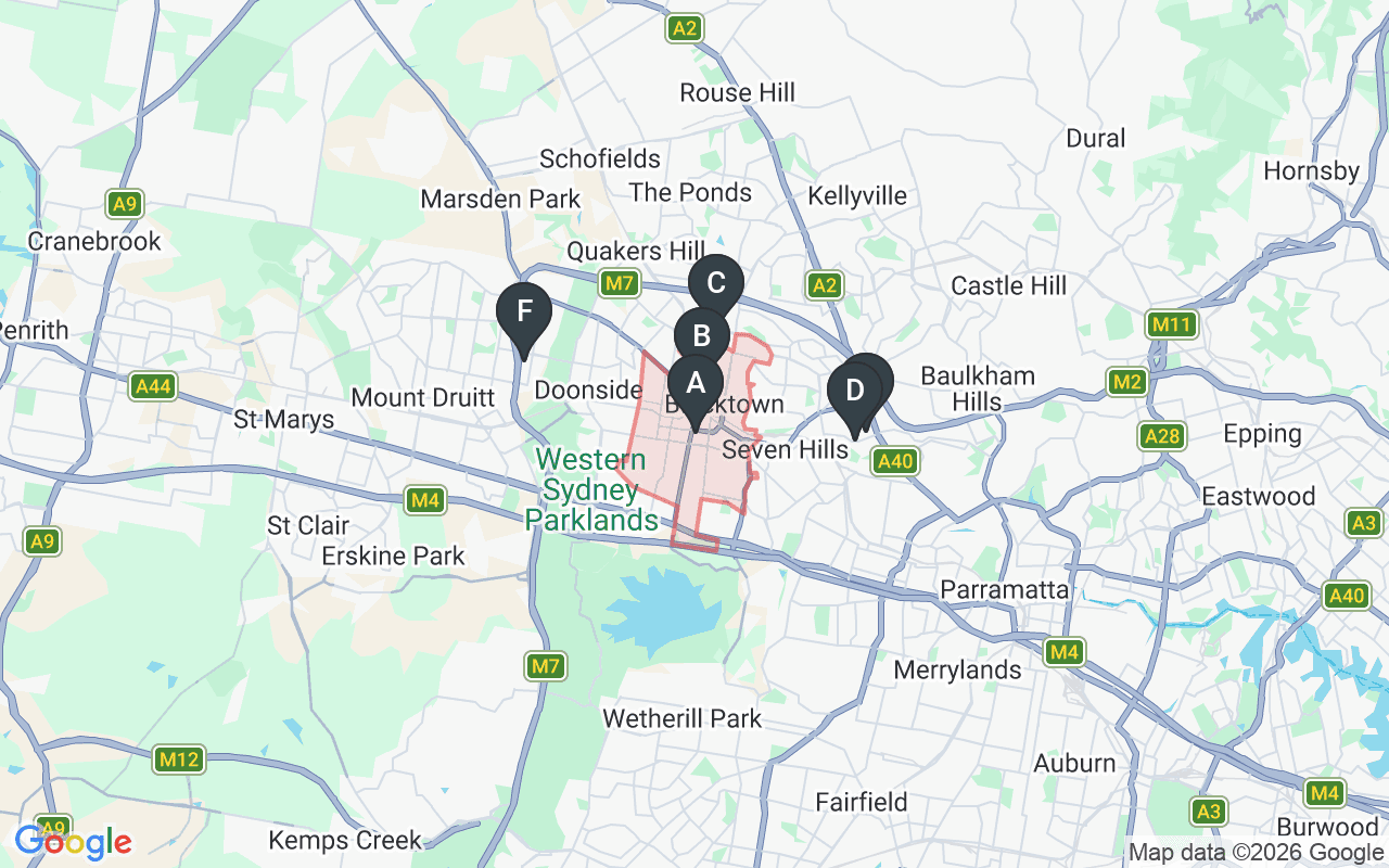Map showing concrete delivery plants near Blacktown
