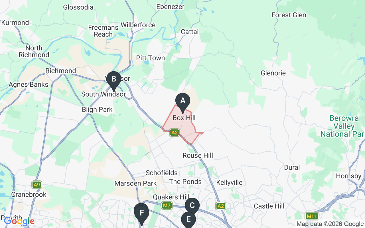 Map showing concrete delivery plants near Box Hill