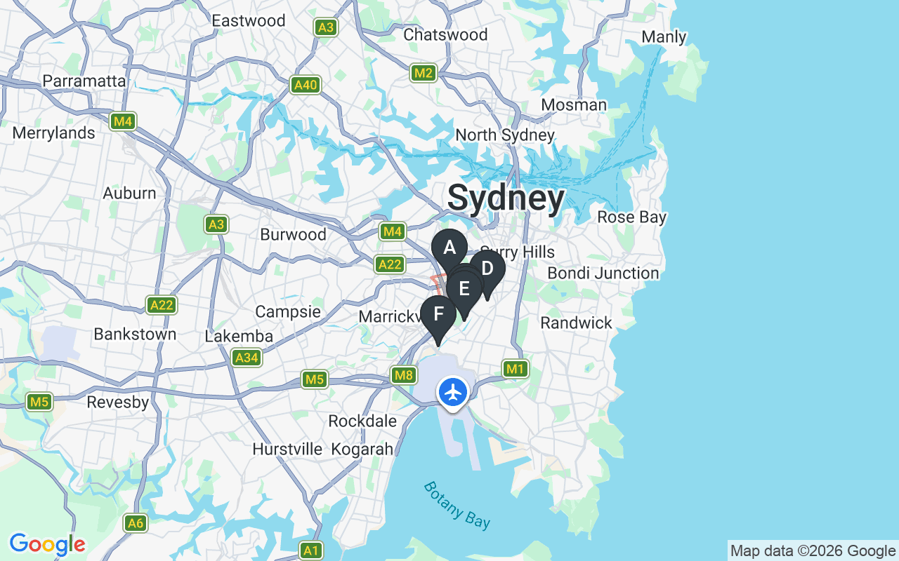 Map showing concrete delivery plants near Newtown — Metromix Alexandria (1.7 km), Holcim Alexandria (1.8 km), Concrite Alexandria (2 km), Hy-Tec Alexandria (2 km), Boral St Peters (3 km)