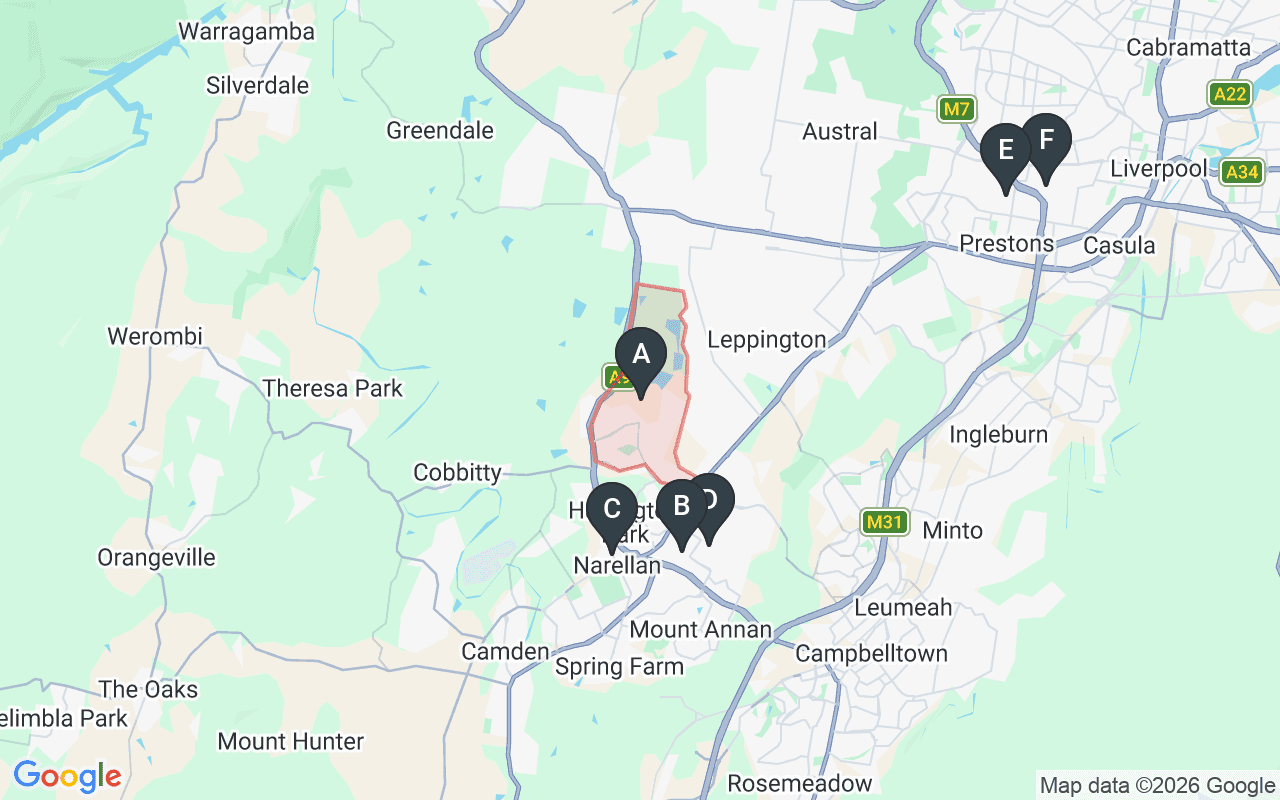 Map showing concrete delivery plants near Oran Park