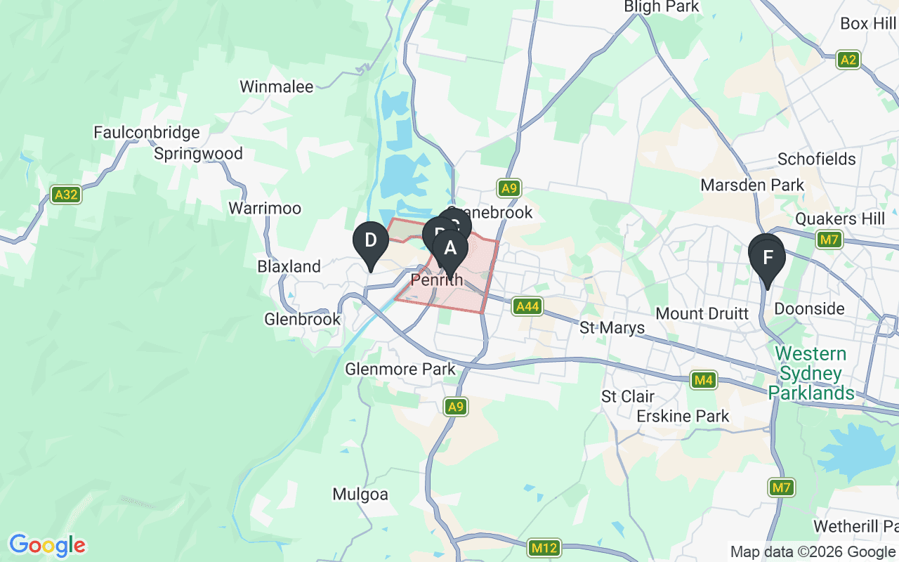 Map showing concrete delivery plants near Penrith