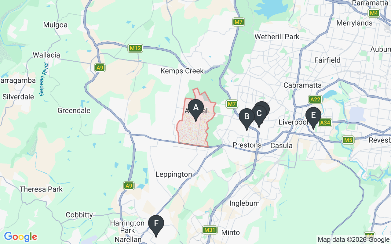 Map showing concrete delivery plants near Austral